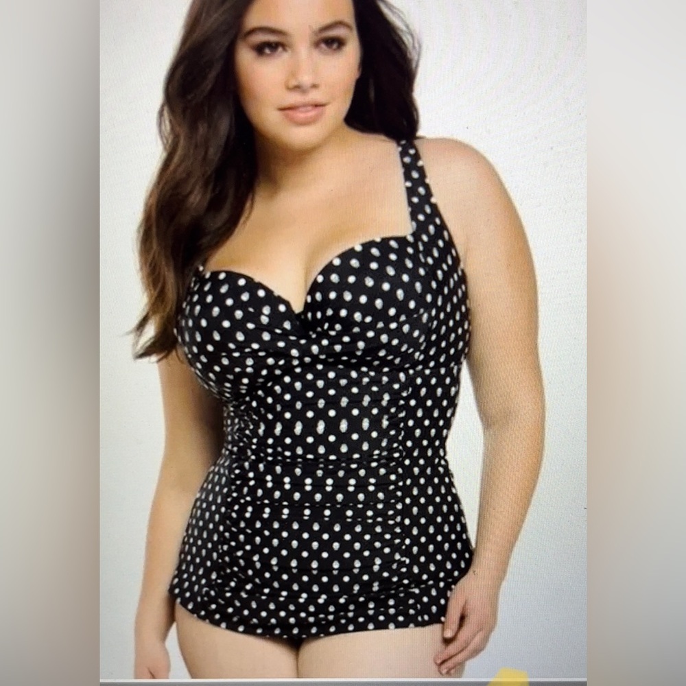 Torrid Black and White One Piece Swimsuit with Sweetheart Neckline